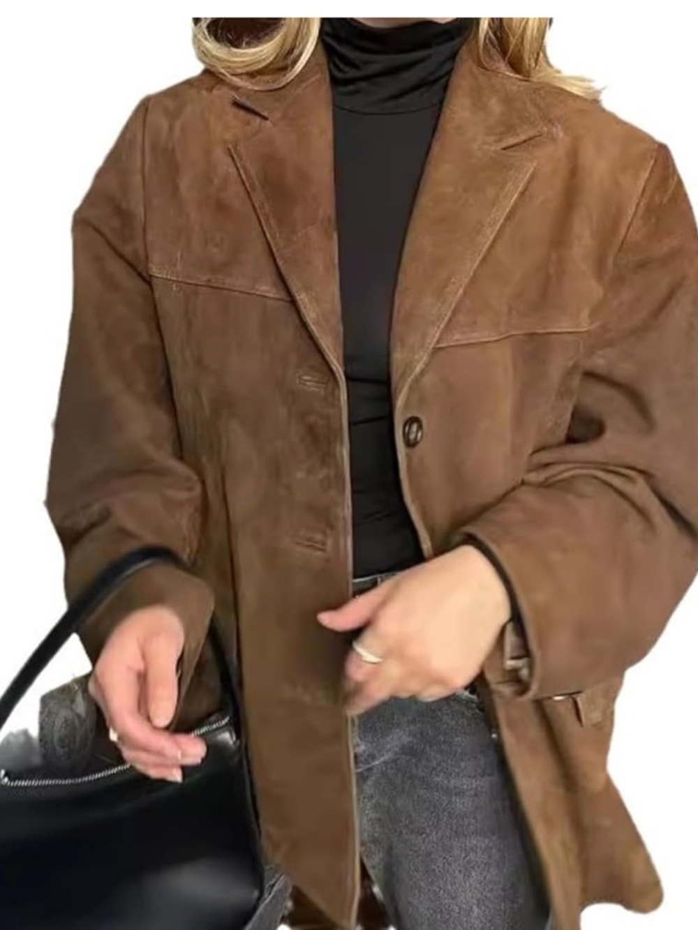 Boohoo Brown Suede Oversized Blazer Jacket - Picture 2 of 6